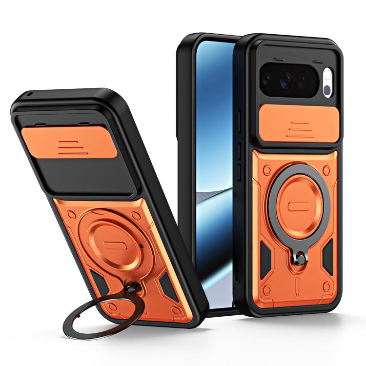 Ring Holder Lens Slide Cover Phone Case, For Google Pixel 10 Pro XL, For Google Pixel 10 / 10 Pro