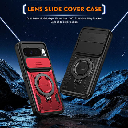 Ring Holder Lens Slide Cover Phone Case, For Google Pixel 10 Pro XL, For Google Pixel 10 / 10 Pro