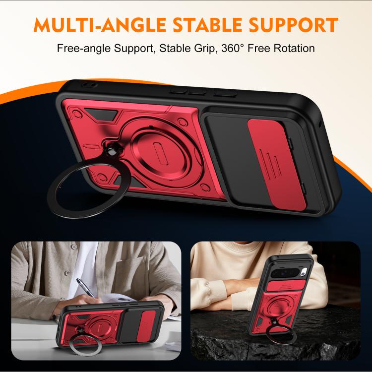 Ring Holder Lens Slide Cover Phone Case, For Google Pixel 10 Pro XL, For Google Pixel 10 / 10 Pro