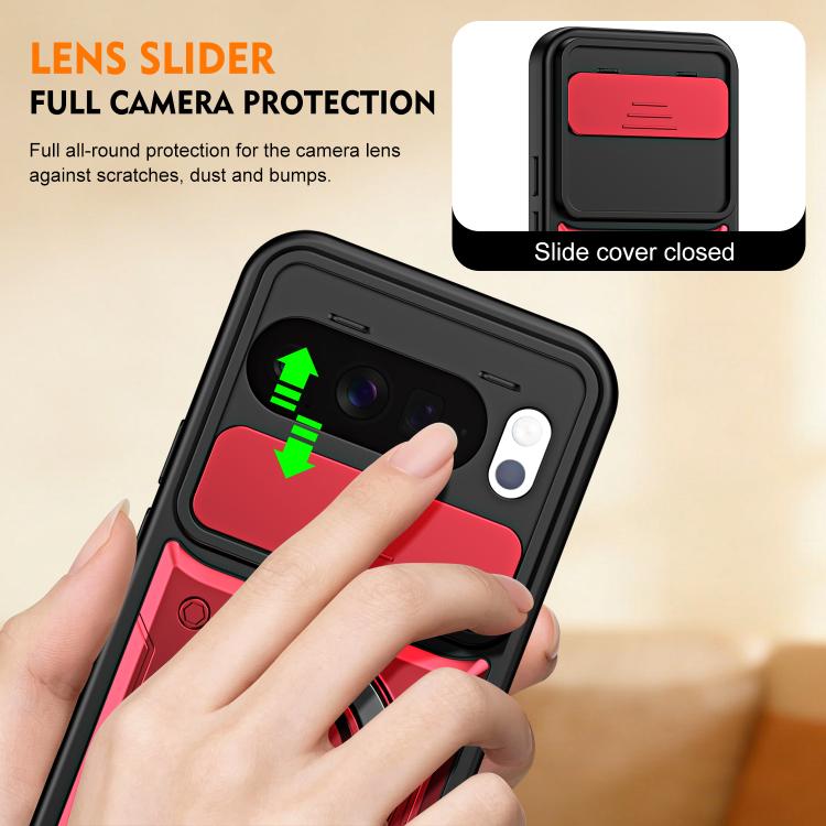 Ring Holder Lens Slide Cover Phone Case, For Google Pixel 10 Pro XL, For Google Pixel 10 / 10 Pro