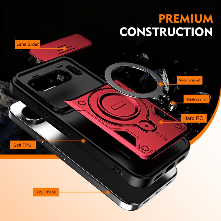 Ring Holder Lens Slide Cover Phone Case, For Google Pixel 10 Pro XL, For Google Pixel 10 / 10 Pro
