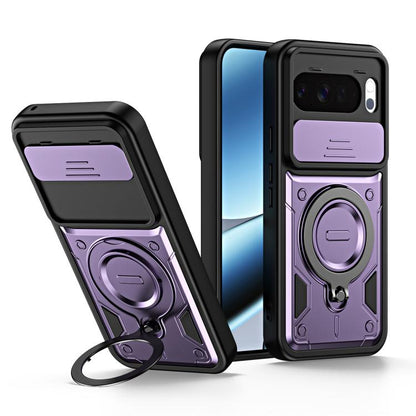 Ring Holder Lens Slide Cover Phone Case, For Google Pixel 10 Pro XL, For Google Pixel 10 / 10 Pro
