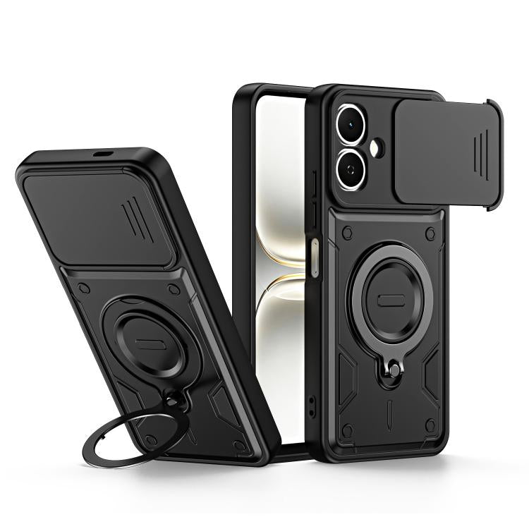 Ring Holder Lens Slide Cover Phone Case, For Tecno Spark Go 2024 / Pop 8, For Tecno Spark Go 2 / Pop 10 4G, For Tecno Spark Go 3 / Pop 20 4G, For Tecno Spark 40C, For Tecno Spark 40 Pro+ 4G, For Tecno Spark 40 Pro 4G, For Tecno Spark 40 4G             ...