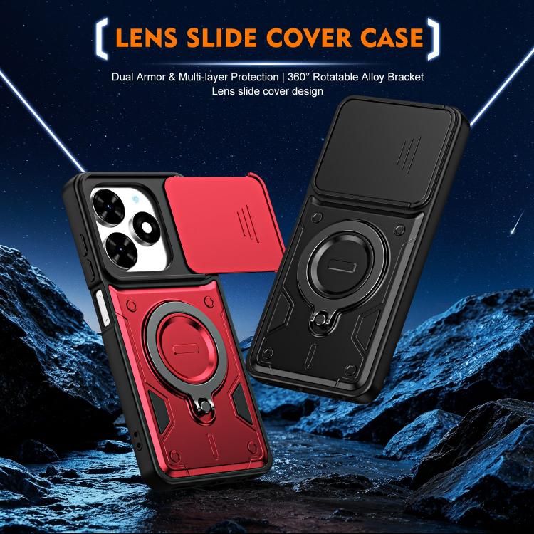 Ring Holder Lens Slide Cover Phone Case, For Tecno Spark Go 2024 / Pop 8, For Tecno Spark Go 2 / Pop 10 4G, For Tecno Spark Go 3 / Pop 20 4G, For Tecno Spark 40C, For Tecno Spark 40 Pro+ 4G, For Tecno Spark 40 Pro 4G, For Tecno Spark 40 4G             ...