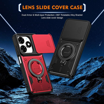Ring Holder Lens Slide Cover Phone Case, For Tecno Spark Go 2024 / Pop 8, For Tecno Spark Go 2 / Pop 10 4G, For Tecno Spark Go 3 / Pop 20 4G, For Tecno Spark 40C, For Tecno Spark 40 Pro+ 4G, For Tecno Spark 40 Pro 4G, For Tecno Spark 40 4G             ...
