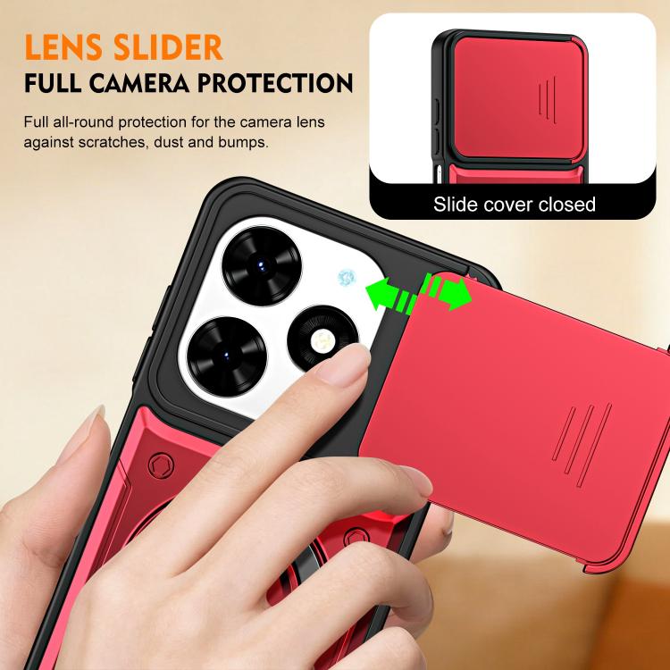 Ring Holder Lens Slide Cover Phone Case, For Tecno Spark Go 2024 / Pop 8, For Tecno Spark Go 2 / Pop 10 4G, For Tecno Spark Go 3 / Pop 20 4G, For Tecno Spark 40C, For Tecno Spark 40 Pro+ 4G, For Tecno Spark 40 Pro 4G, For Tecno Spark 40 4G             ...