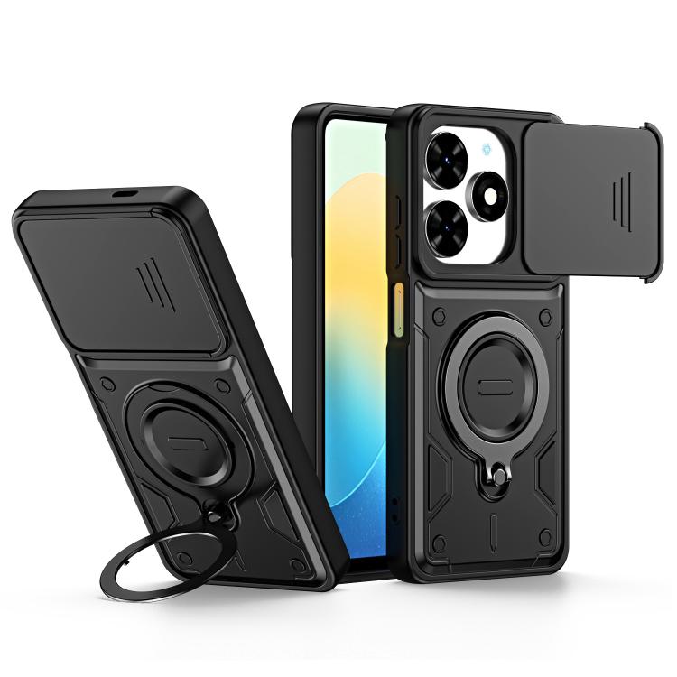 Ring Holder Lens Slide Cover Phone Case, For Tecno Spark Go 2024 / Pop 8, For Tecno Spark Go 2 / Pop 10 4G, For Tecno Spark Go 3 / Pop 20 4G, For Tecno Spark 40C, For Tecno Spark 40 Pro+ 4G, For Tecno Spark 40 Pro 4G, For Tecno Spark 40 4G             ...