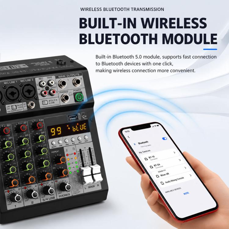 TP-4M 4-Channel Multi-function Professional Recording Mixer Bluetooth Sound Card, EU Plug, UK Plug, US Plug