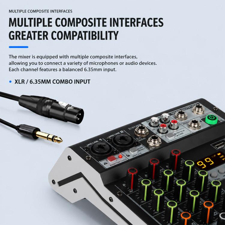 TP-6M 6-Channel Multi-function Professional Recording Mixer Bluetooth Sound Card, EU Plug, UK Plug, US Plug