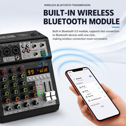 TP-6M 6-Channel Multi-function Professional Recording Mixer Bluetooth Sound Card, EU Plug, UK Plug, US Plug