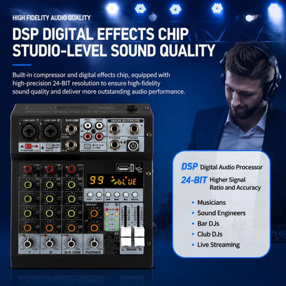TP-6M 6-Channel Multi-function Professional Recording Mixer Bluetooth Sound Card, EU Plug, UK Plug, US Plug