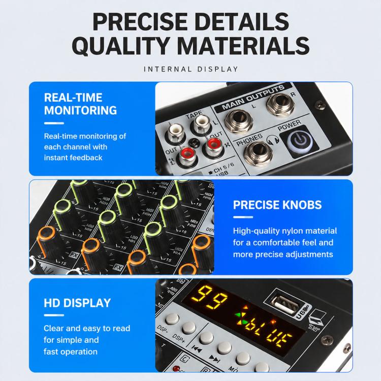TP-8M 8-Channel Multi-function Professional Recording Mixer Bluetooth Sound Card, EU Plug, UK Plug, US Plug