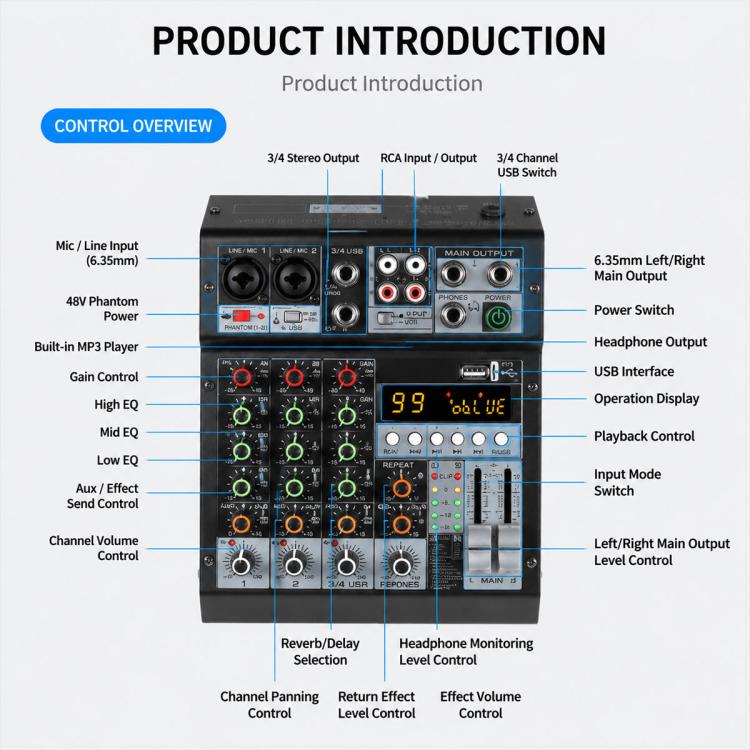 TP-8M 8-Channel Multi-function Professional Recording Mixer Bluetooth Sound Card, EU Plug, UK Plug, US Plug