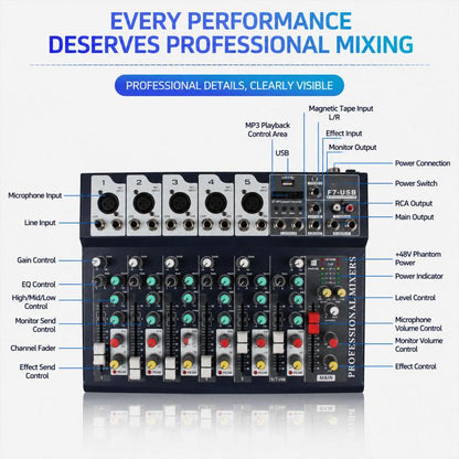 F4 4-Channel Multi-function Professional Bluetooth Live Streaming Mixer, EU Plug, UK Plug, US Plug