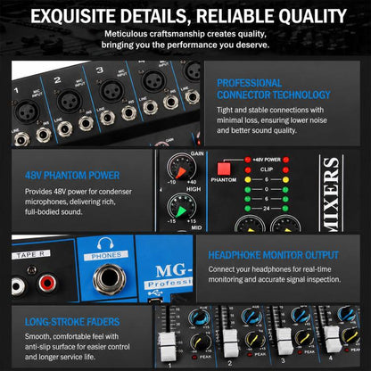 MG-07 7-Channel Multi-function Professional Bluetooth Live Streaming Recording Mixer, EU Plug, UK Plug, US Plug