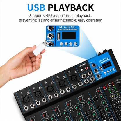 MG-07 7-Channel Multi-function Professional Bluetooth Live Streaming Recording Mixer, EU Plug, UK Plug, US Plug