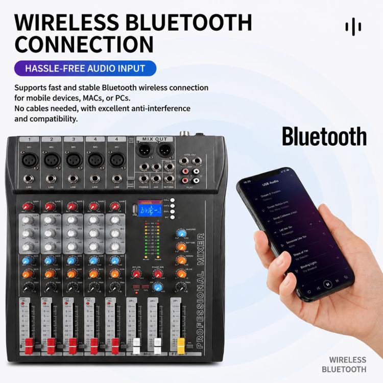 CT-8 8-Channel Professional Bluetooth Mixer USB Sound Card, EU Plug, UK Plug, US Plug