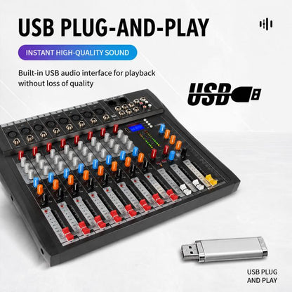CT-8 8-Channel Professional Bluetooth Mixer USB Sound Card, EU Plug, UK Plug, US Plug