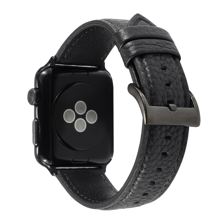 Litchi Texture Genuine Leather Watchband For Apple Watch Series 6 & SE & 5 & 4 40mm / 3 & 2 & 1 38mm, For Apple Watch Series 7 41mm / 6 & SE & 5 & 4 40mm / 3 & 2 & 1 38mm