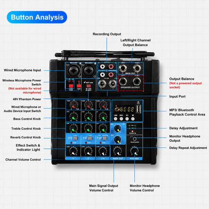 G4B 4-Channel Multi-function Professional Bluetooth Mixer with Amplifier, EU Plug, UK Plug, US Plug