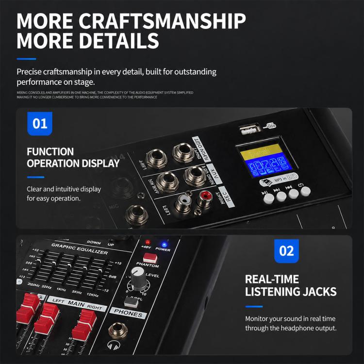 402D 4-Channel Multi-function Professional Bluetooth Mixer with Amplifier, EU Plug, UK Plug, US Plug