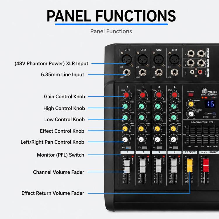 402D 4-Channel Multi-function Professional Bluetooth Mixer with Amplifier, EU Plug, UK Plug, US Plug