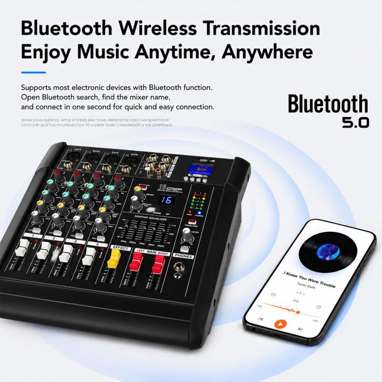402D 4-Channel Multi-function Professional Bluetooth Mixer with Amplifier, EU Plug, UK Plug, US Plug