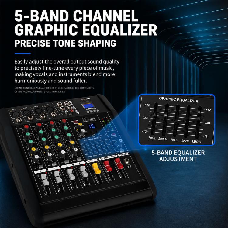 602D 6-Channel Multi-function Professional Bluetooth Mixer with Amplifier, EU Plug, UK Plug, US Plug