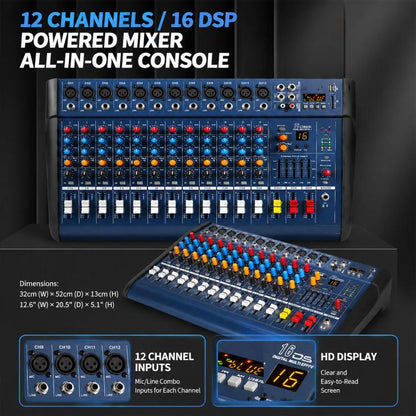 602D 6-Channel Multi-function Professional Bluetooth Mixer with Amplifier, EU Plug, UK Plug, US Plug