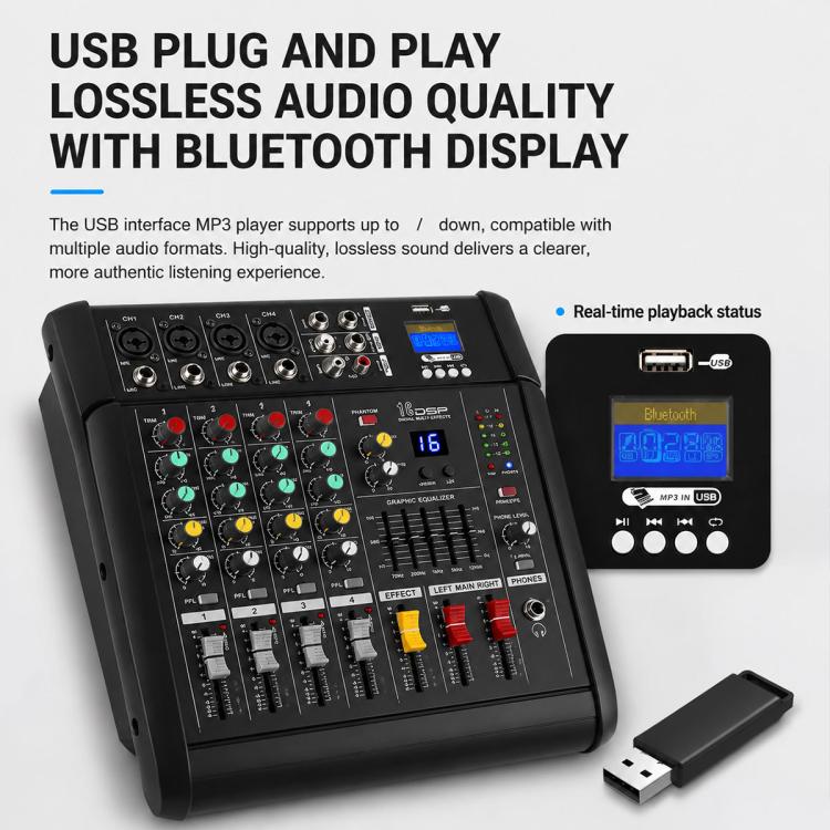 602D 6-Channel Multi-function Professional Bluetooth Mixer with Amplifier, EU Plug, UK Plug, US Plug