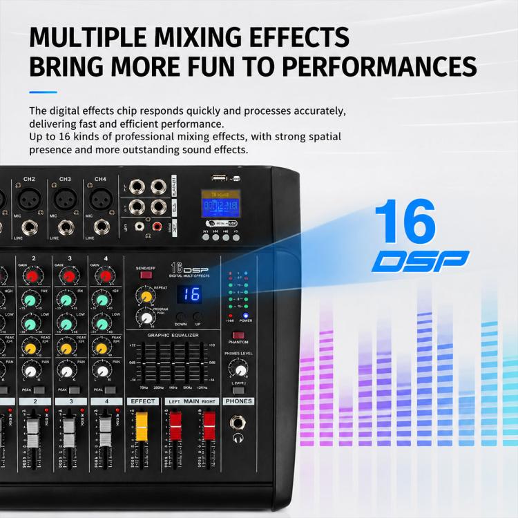 602D 6-Channel Multi-function Professional Bluetooth Mixer with Amplifier, EU Plug, UK Plug, US Plug