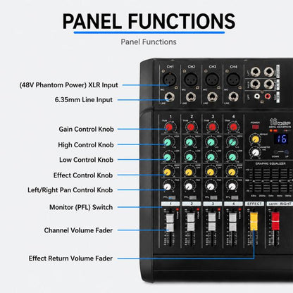 1202D 12-Channel Multi-function Professional Bluetooth Mixer with Amplifier, EU Plug, UK Plug, US Plug