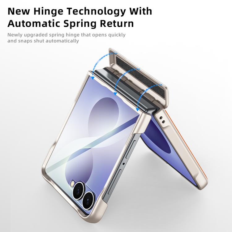 Spring Hinge Vegan Leather 360 Magnetic Holder Integrated Film Phone Case, For Galaxy Z Flip8 5G
