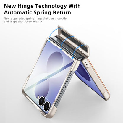 Spring Hinge Vegan Leather 360 Magnetic Holder Integrated Film Phone Case, For Galaxy Z Flip8 5G