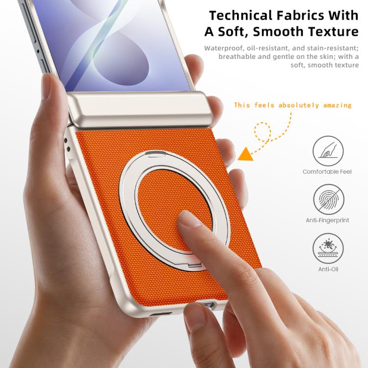 Spring Hinge Vegan Leather 360 Magnetic Holder Integrated Film Phone Case, For Galaxy Z Flip8 5G