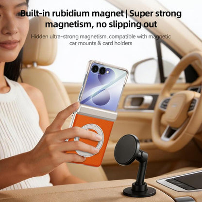 Spring Hinge Vegan Leather 360 Magnetic Holder Integrated Film Phone Case, For Galaxy Z Flip8 5G