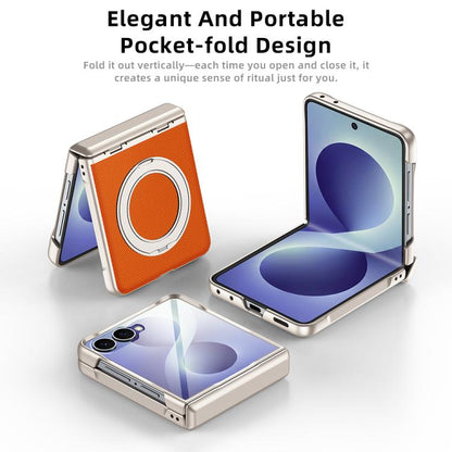 Spring Hinge Vegan Leather 360 Magnetic Holder Integrated Film Phone Case, For Galaxy Z Flip8 5G