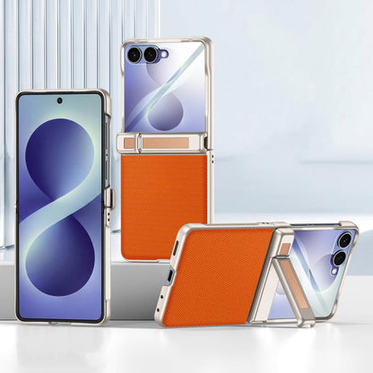 Spring Hinge Holder Vegan Leather Integrated Film Phone Case, For Galaxy Z Flip8 5G