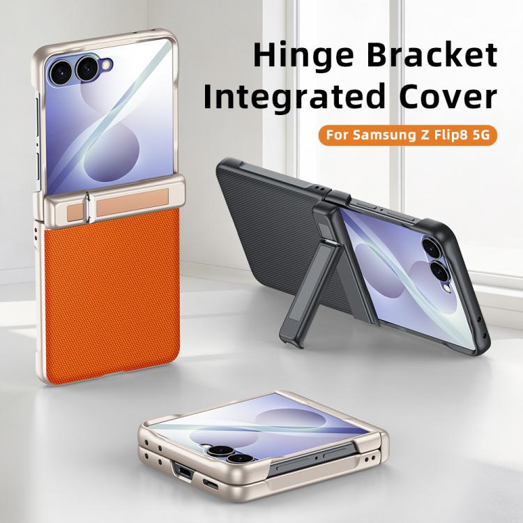 Spring Hinge Holder Vegan Leather Integrated Film Phone Case, For Galaxy Z Flip8 5G