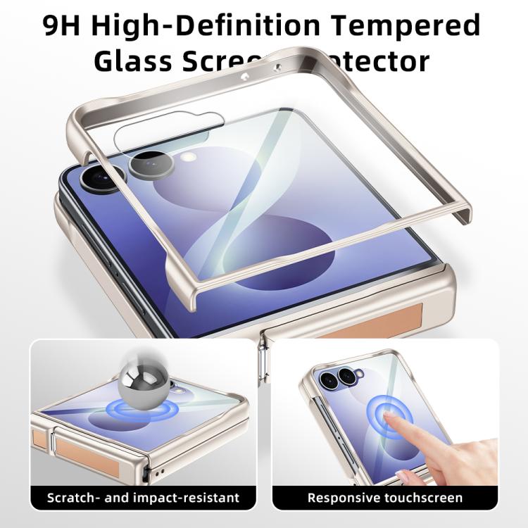 Spring Hinge Holder Vegan Leather Integrated Film Phone Case, For Galaxy Z Flip8 5G