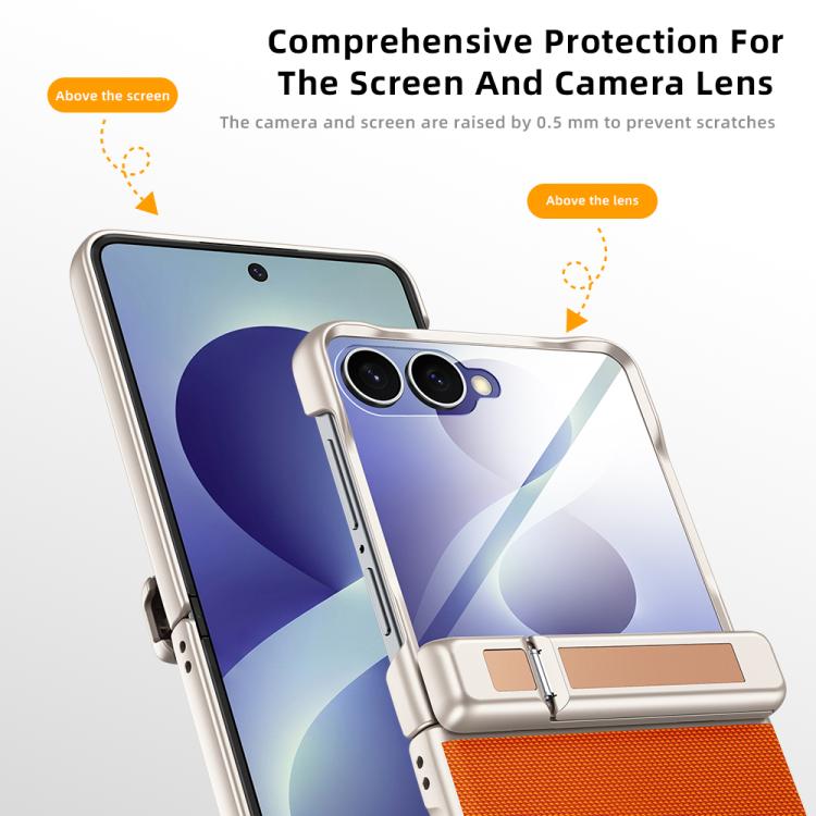 Spring Hinge Holder Vegan Leather Integrated Film Phone Case, For Galaxy Z Flip8 5G