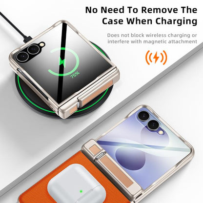 Spring Hinge Holder Vegan Leather Integrated Film Phone Case, For Galaxy Z Flip8 5G