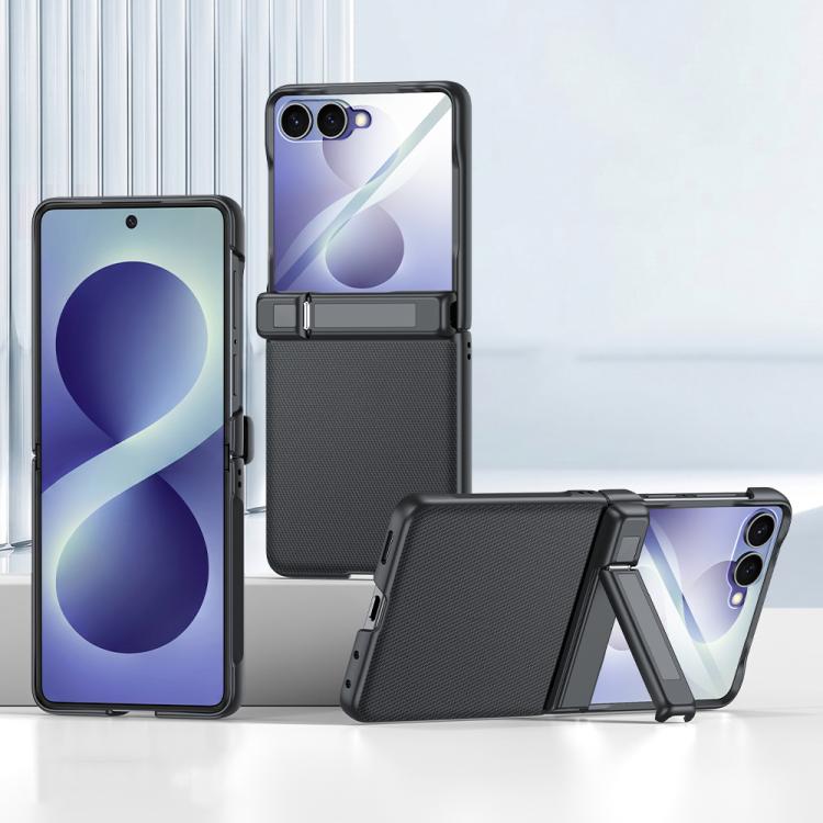Spring Hinge Holder Vegan Leather Integrated Film Phone Case, For Galaxy Z Flip8 5G