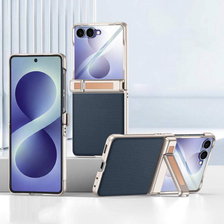 Spring Hinge Holder Vegan Leather Integrated Film Phone Case, For Galaxy Z Flip8 5G