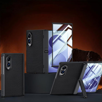 Spring Hinge Holder Vegan Leather Integrated Film Phone Case, For Galaxy Z Fold8 5G, For Galaxy Z Fold8 Ultra 5G
