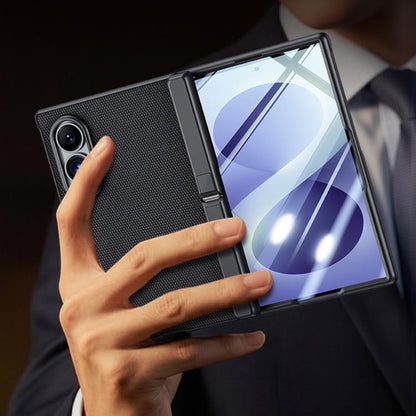 Spring Hinge Holder Vegan Leather Integrated Film Phone Case, For Galaxy Z Fold8 5G, For Galaxy Z Fold8 Ultra 5G