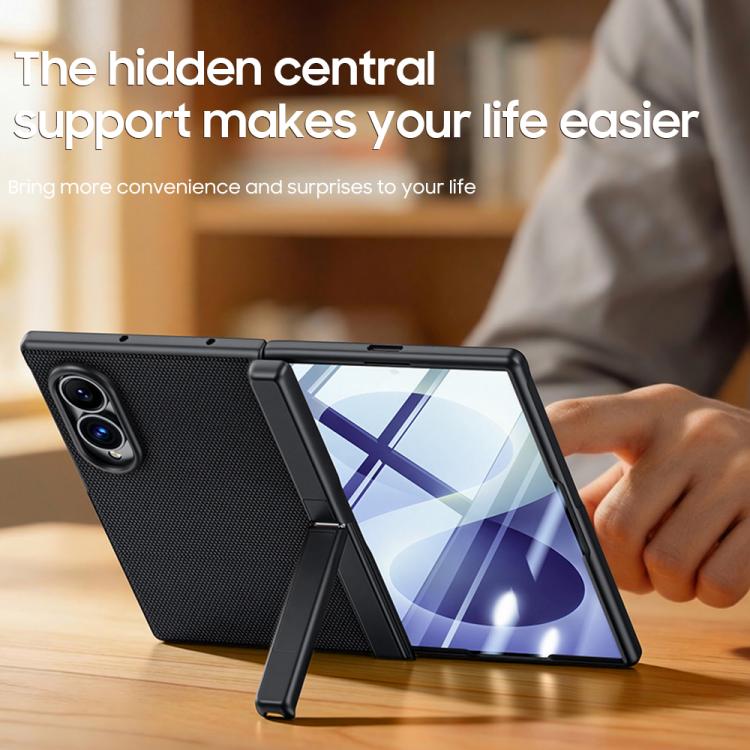 Spring Hinge Holder Vegan Leather Integrated Film Phone Case, For Galaxy Z Fold8 5G, For Galaxy Z Fold8 Ultra 5G