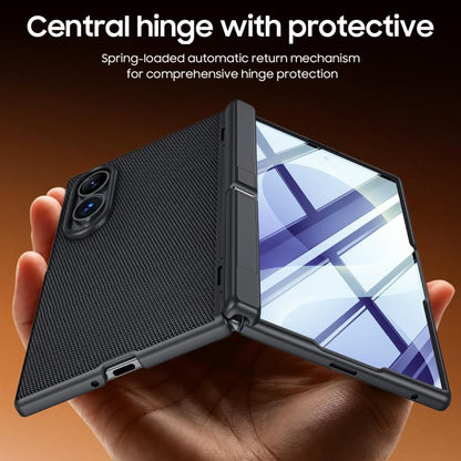 Spring Hinge Holder Vegan Leather Integrated Film Phone Case, For Galaxy Z Fold8 5G, For Galaxy Z Fold8 Ultra 5G