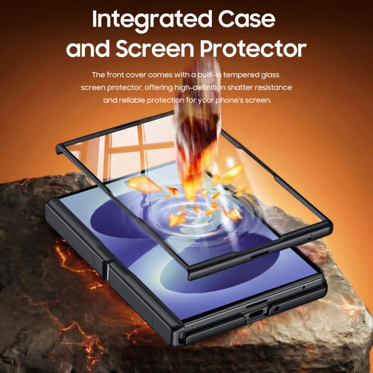 Spring Hinge Holder Vegan Leather Integrated Film Phone Case, For Galaxy Z Fold8 5G, For Galaxy Z Fold8 Ultra 5G