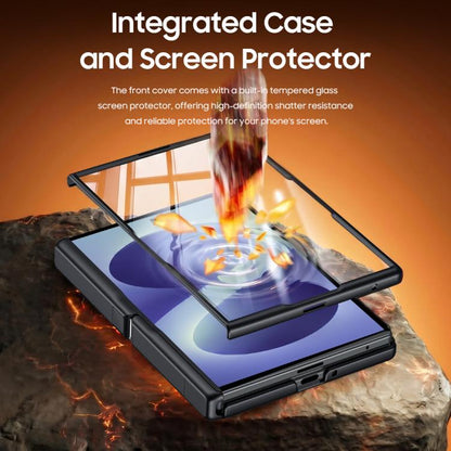 Spring Hinge Holder Vegan Leather Integrated Film Phone Case, For Galaxy Z Fold8 5G, For Galaxy Z Fold8 Ultra 5G